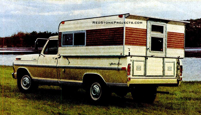 Low profile of this camper when telescoped offers less wind resistance. Your pickup will pass up more gas stations and feel crosswinds less, too, than if carrying a cab-over model. Cranked up for the night, the camper boasts 74 of headroom. With built-in stove, icebox, cabinets, sink, and toilet, it still sleeps four. You can customize the interior to suit your taste.
